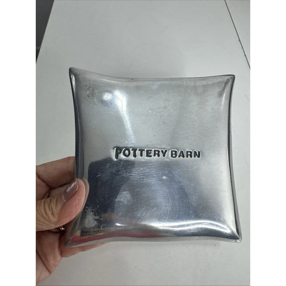 Pottery Bard Embossed Square Aluminum Metal Trinket Dish Pillow Tray Jewelry